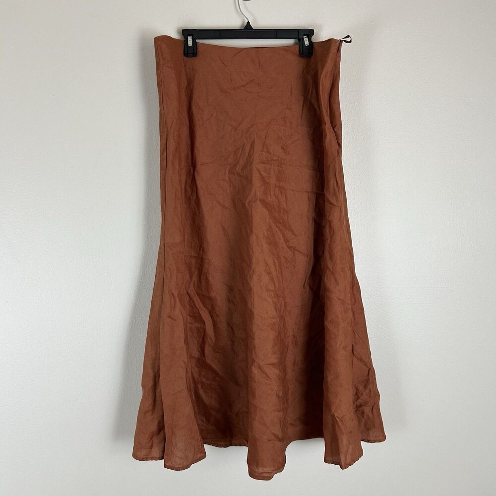 Lino USA Womens 2X Long Maxi Skirt Brown 100% Linen Lined A-line Plus Size